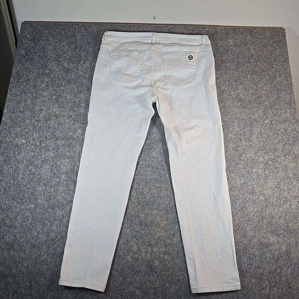 Michael Kors Jeans Izzy Skinny White Denim Size 16W Gold Zip Accents Stretch